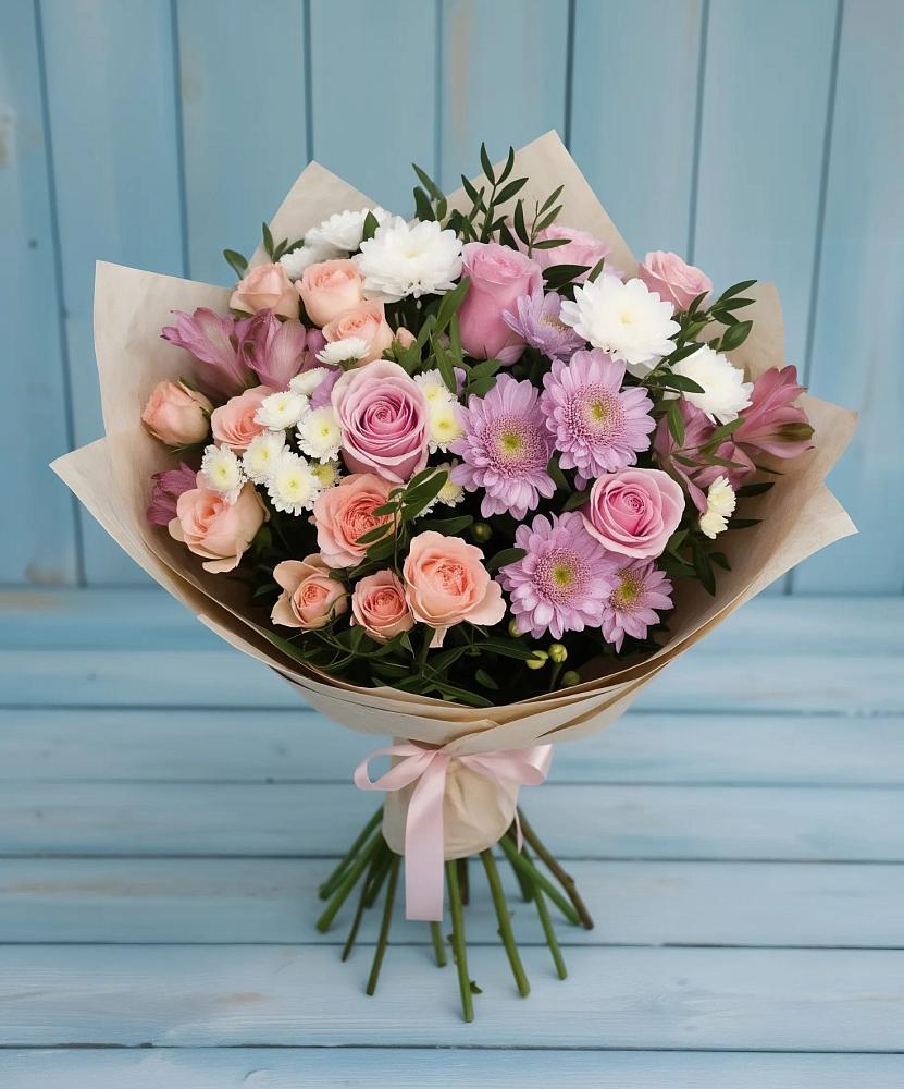 Букет цветов из: Хризантемы, Розы и Альстромерии в Домне