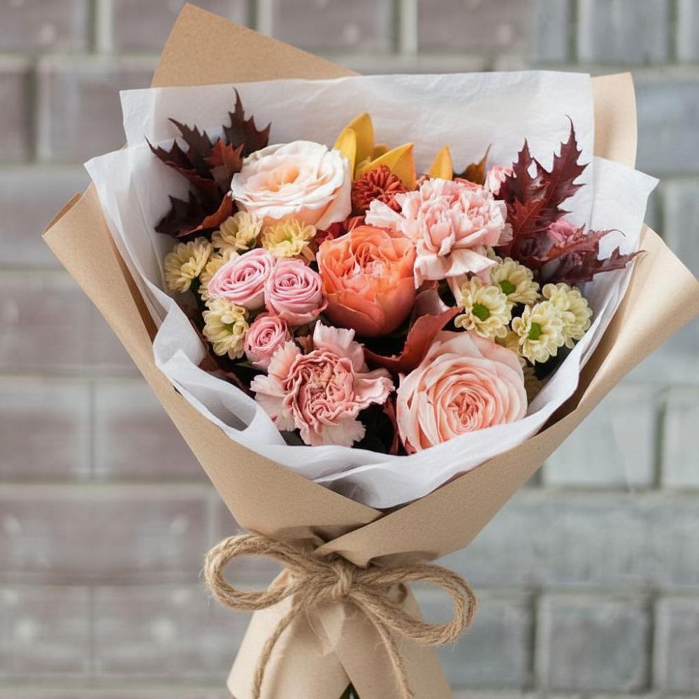 Букет цветов из: Гвоздики, Хризантемы и Розы в Домне