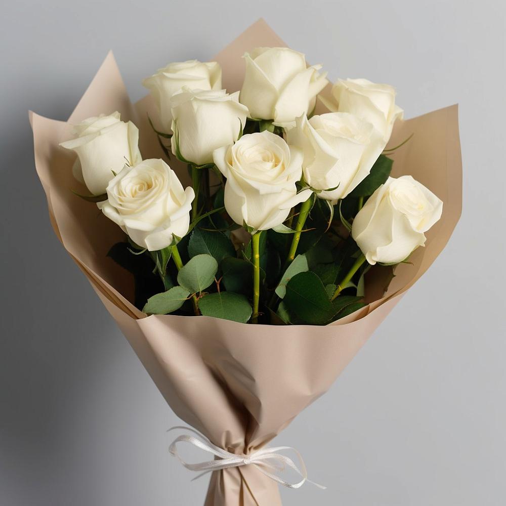 Букет 9 Белых роз Эдлесс Лав в Домне