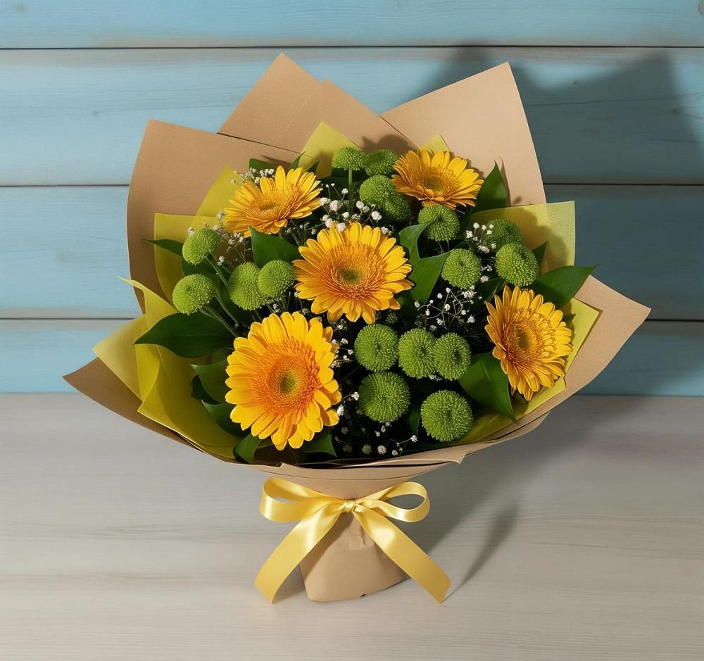 Букет цветов из: Герберы и Хризантемы в Домне