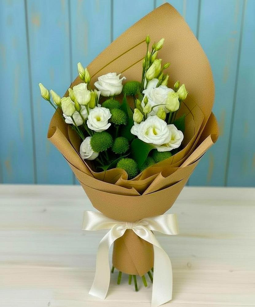 Букет цветов из: Хризантемы и Лизиантусы в Домне