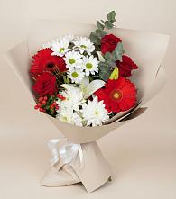 Букет цветов из:  Розы, Хризантемы, Герберы и Лилии в Домне