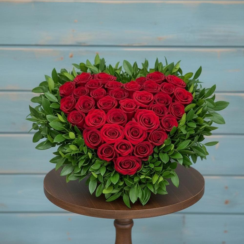 Цветочная композиция из Розы в виде сердца в Домне