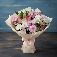 Букет цветов из:  Хризантемы, Альстромерии и Розы в Домне