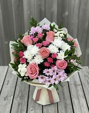 Букет цветов из:  Альстромерии, Гвоздики, Розы и Хризантемы в Домне