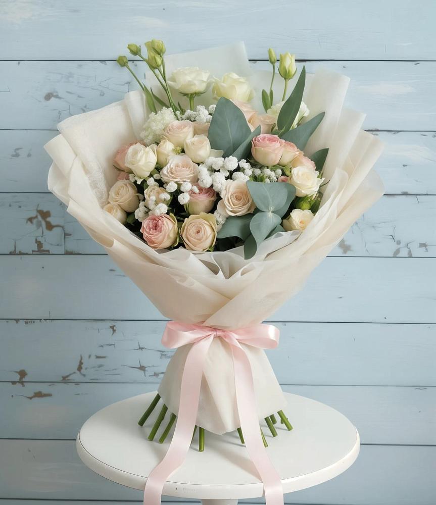 Букет цветов из: Розы и Лизиантусы в Домне