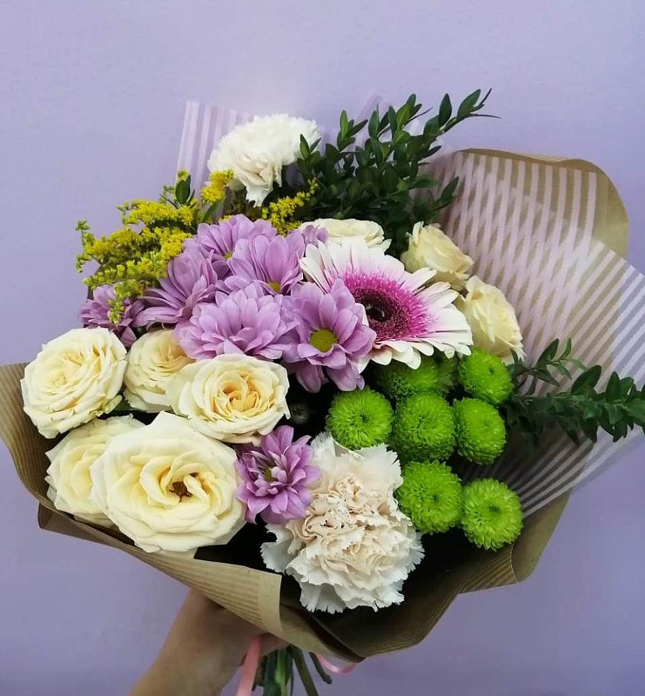 Букет цветов из: Хризантемы, Розы, Гвоздики и Герберы в Домне